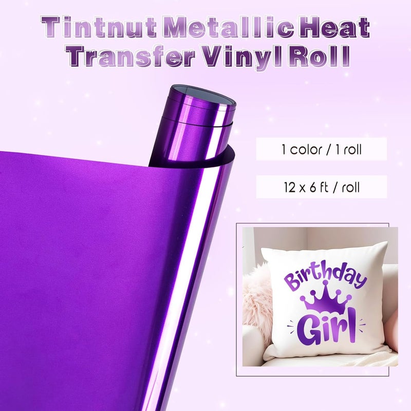 Tintnut Metallic Heat Transfer Vinyl Roll Dark Purple Chrome HTV - 12"x 6 ft Foil Holographic Iron On Vinyl for DIY T-Shirts Handbags Hats Crafts - Image 2